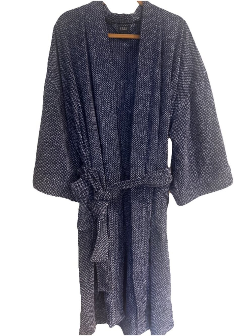 IZOD Turkish Bathrobe Sleepwear Men's Robe Dark Blue Pockets Belt 3/4 Sleeve OS